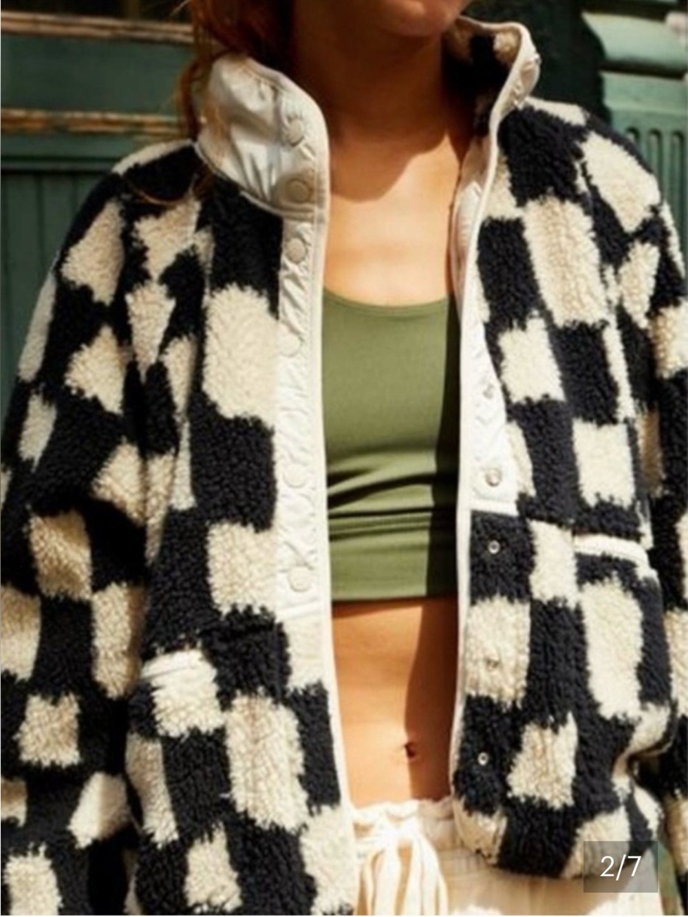 Free People Hit The Slopes Black and Cream Checkerboard Fleece
Jacket size small - Picture 2 of 8